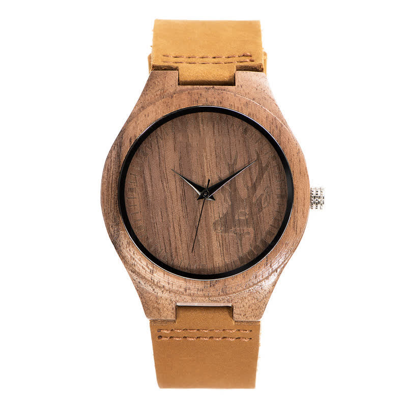 Men's Retro Carved Deer Dial Bamboo Wooden Watch