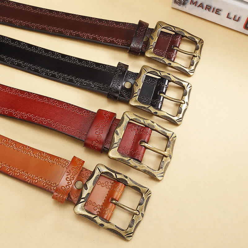 Floral Strap Rectangular Buckle Leather Belt