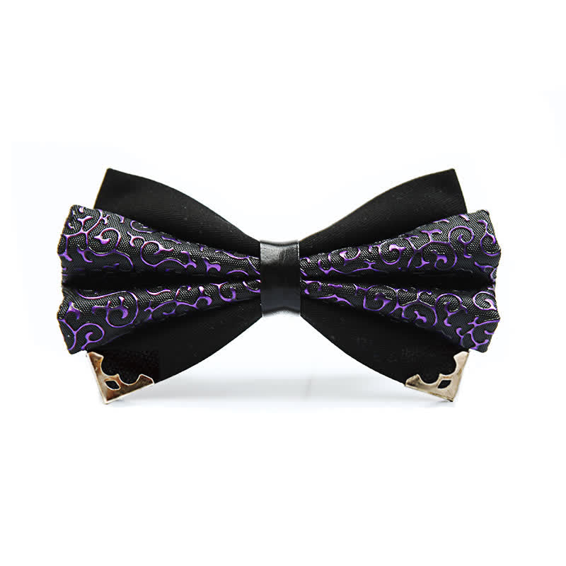 Men's Moire Pattern Double Layer PU Golden Tipped Bow Tie