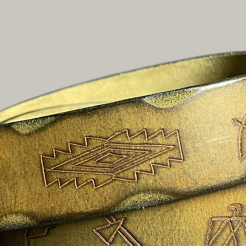 Casual Retro Laser Engraved Totem Pattern Leather Belt