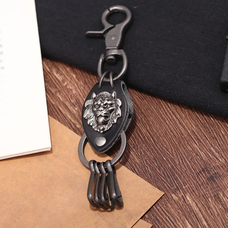 Wild West Cool Lion Head Leather Keychain