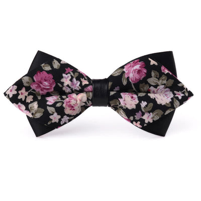 Men's Floral Double Layered Pointed Cotton Bow Tie