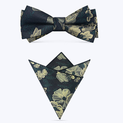 3Pcs Men's Dark Green Flower BowTie Necktie Set