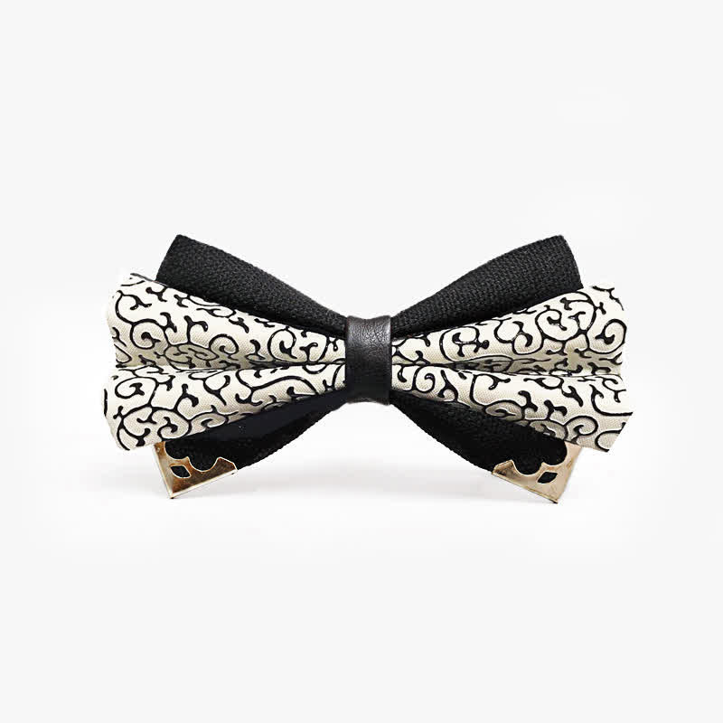 Men's Moire Pattern Double Layer PU Golden Tipped Bow Tie