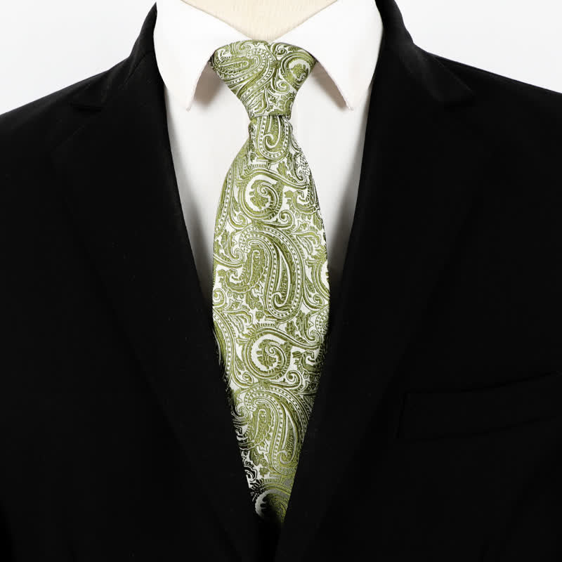 Men's Light Green Paisley Business Zipper Necktie