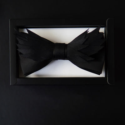 Men's All Black Layered Wings Shape Bow Tie