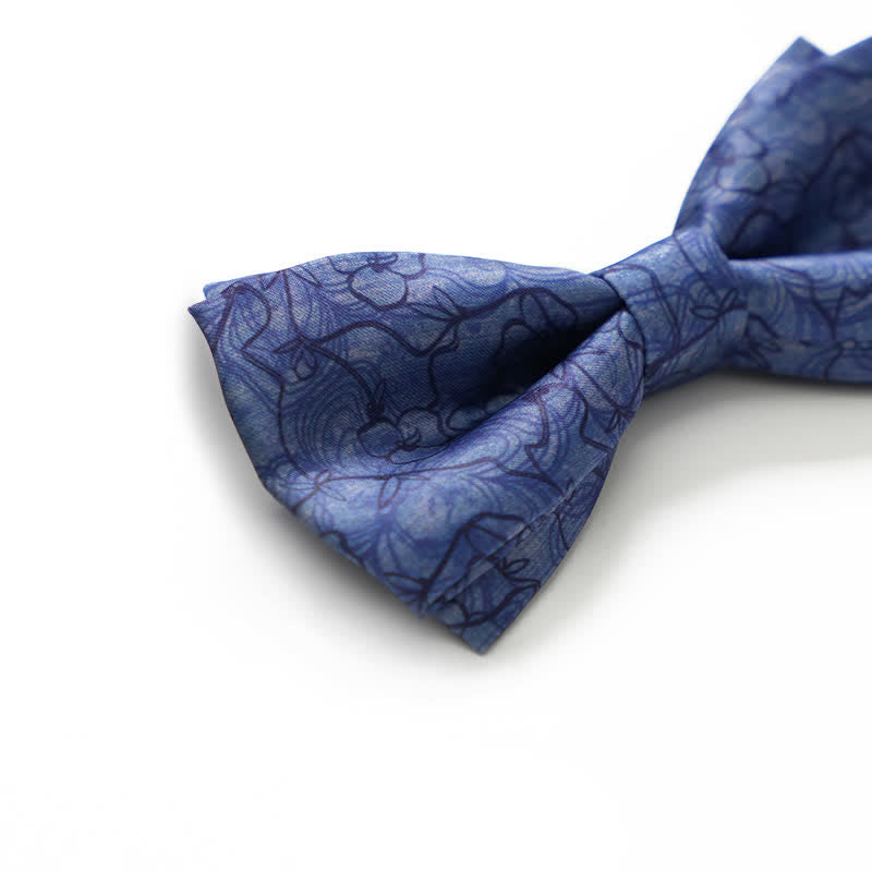 Men's Blue Flower Painting Double Layered Bow Tie