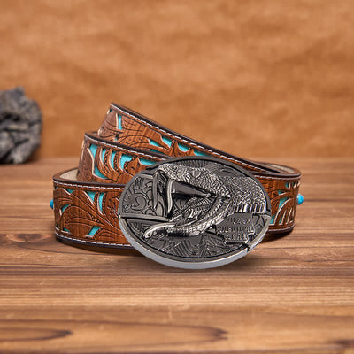 Men's DIY Snake Hidden Folding Knife Leather Belt