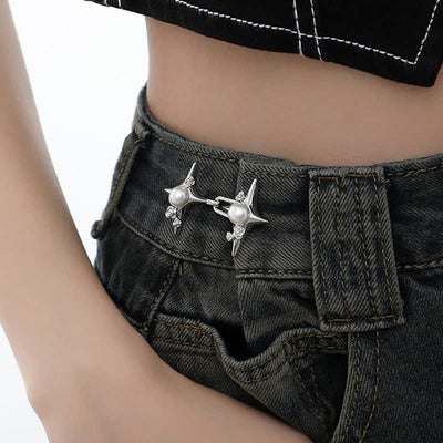 Women's Pearl Stars Shape Jean Buttons Belt Clip