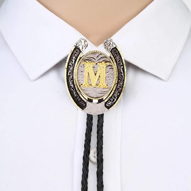 Modern Western Horseshoe Initial Letter A To Z Bolo Tie