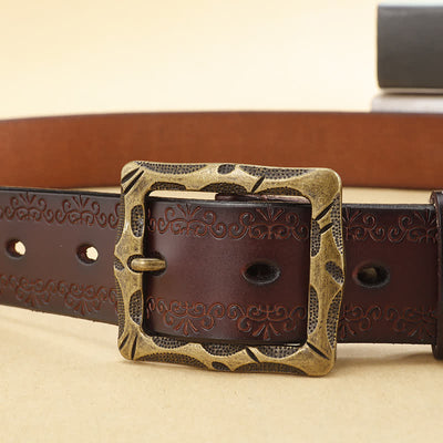 Floral Strap Rectangular Buckle Leather Belt