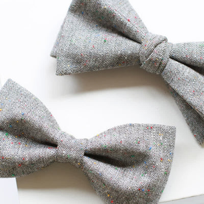 Men's Gray Palette Colorful Dots Linen Bow Tie