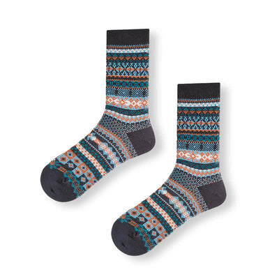 Ethnic Striped Print Cotton Crew Socks