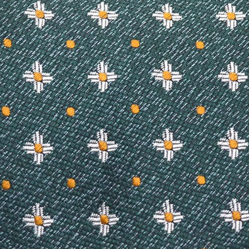 Men's Dark Green Daisy Polka Dot Floral Necktie