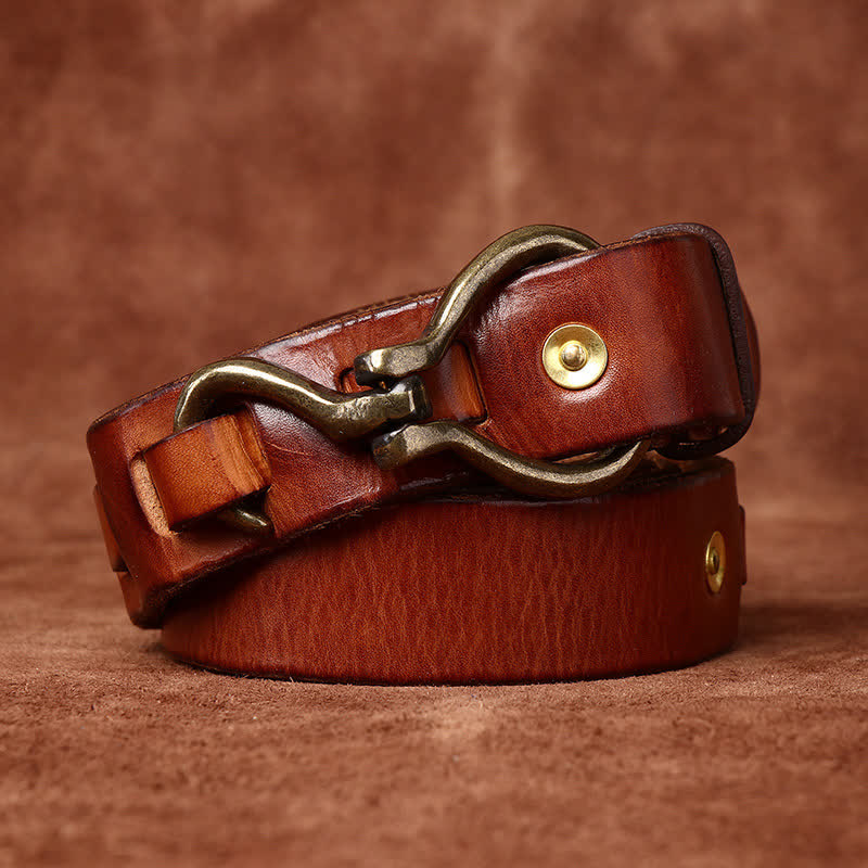 Men's Braided Brass Hook Buckle Cavalry Leather Belt