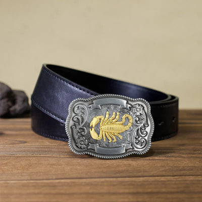 Men's DIY Gold Carving Animal Buckle Leather Belt