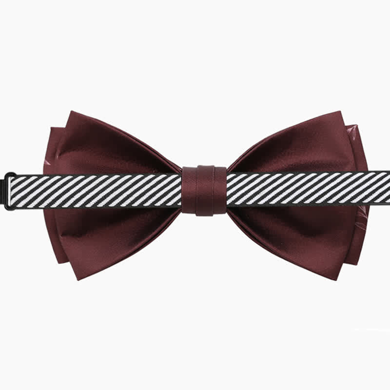 Men's Elegant Wine Red Willow Print Bow Tie