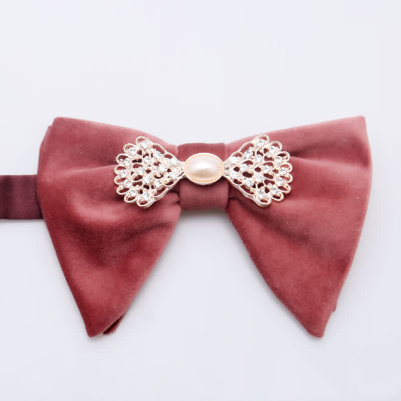 Men's Gold Pearl Velvet Oversized Pointed Bow Tie