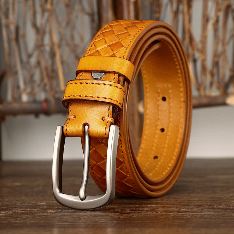 Stylish Braided Copper Buckle Cowskin Leather Belt