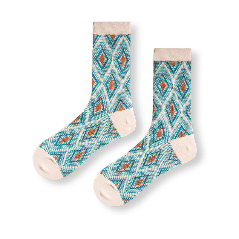 Trendy Funny Mosaic Diamond Cotton Socks