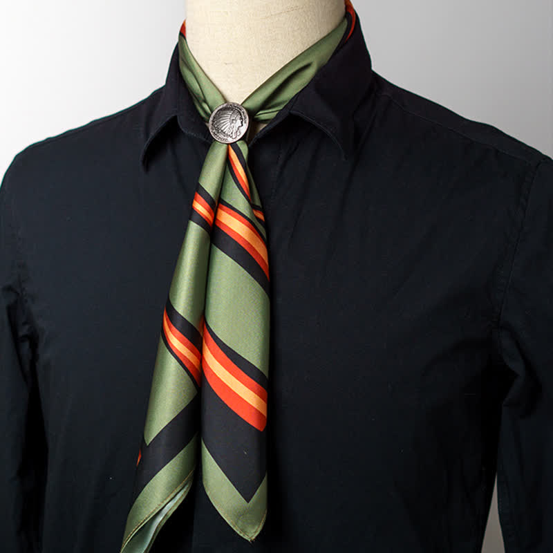 Green & Red Flame Striped Square Scarf with Scarf Buckle