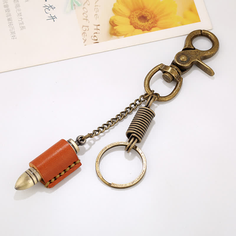 Military Guns Bullet Shape Leather Keychain