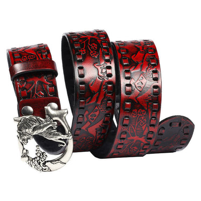 Unisex Retro Tigers Engraved Buckle Leather Belt