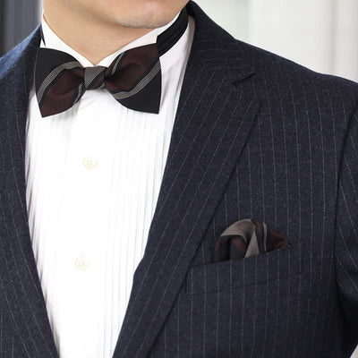 Men's Burgundy & Black Striped Formal Bow Tie