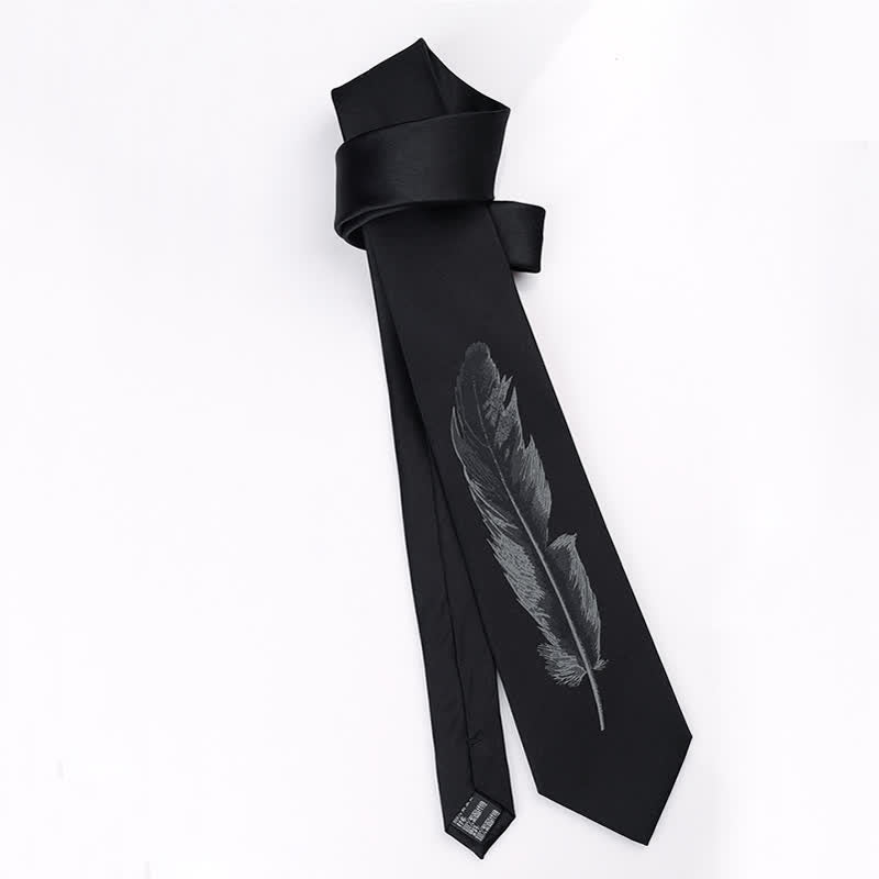 Men's Black & Gray Angel Feather Pattern Necktie