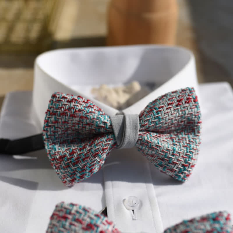 Men's Woven Gray Pink Blue Mix Color Bow Tie