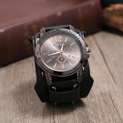 Men's Hand-Stitched Punk Bracelet Leather Watch