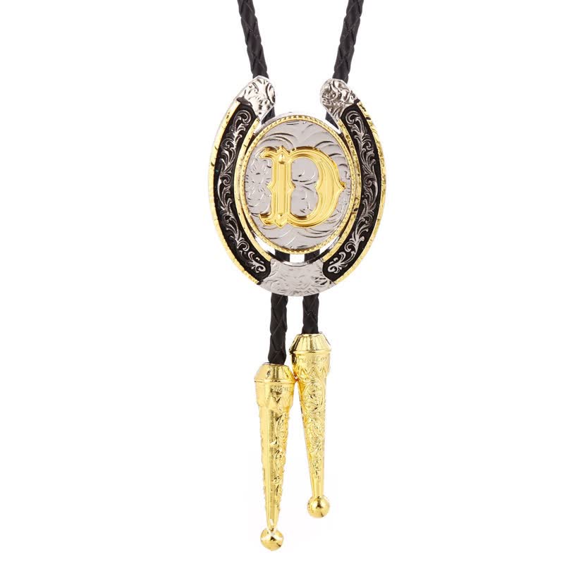 Modern Western Horseshoe Initial Letter A To Z Bolo Tie