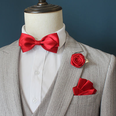 3Pcs Men's Wedding Grooms Rose Corsage Bow Tie Set