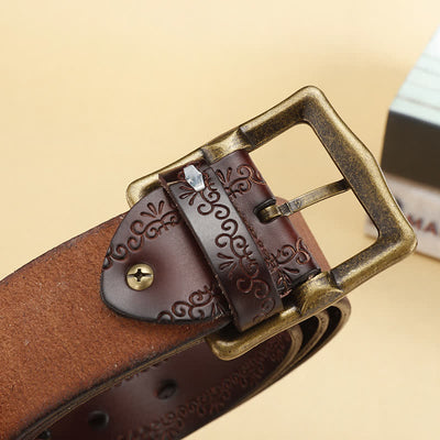 Floral Strap Rectangular Buckle Leather Belt