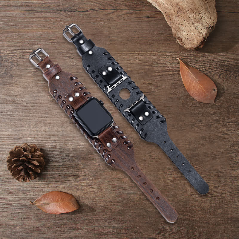 Vintage Cowhide Weave Strap Leather Watch Band