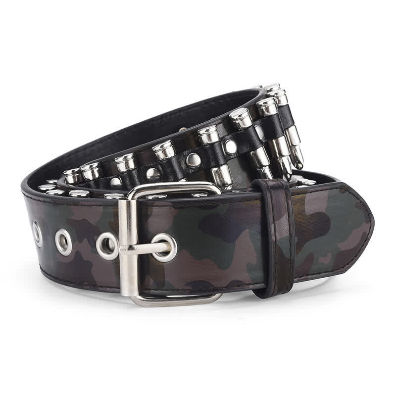 Camouflage Rock Wild Bullet Rivets Leather Belt