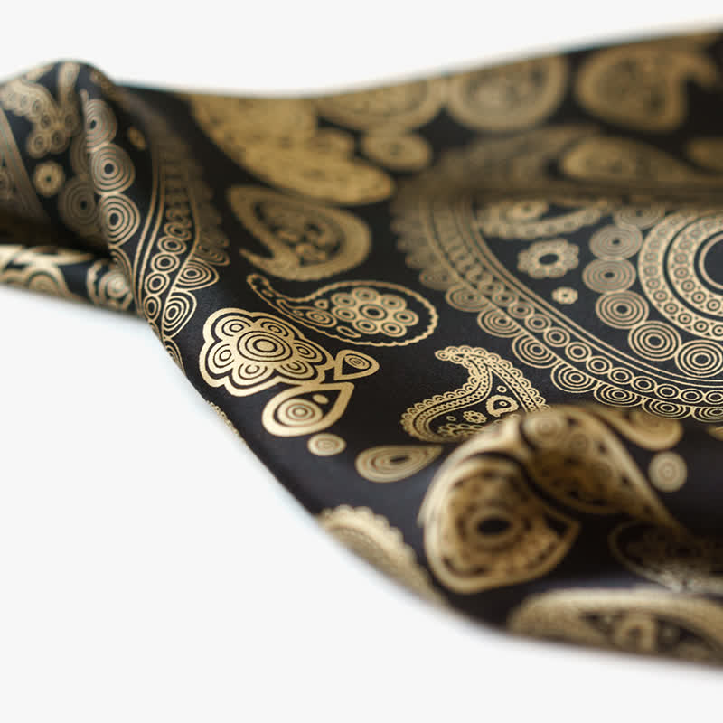 Black & Gold Luxury Paisley Square Scarf with Scarf Buckle