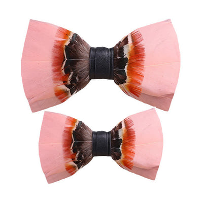 Kid's Pop Pink Feather Bow Tie with Lapel Pin