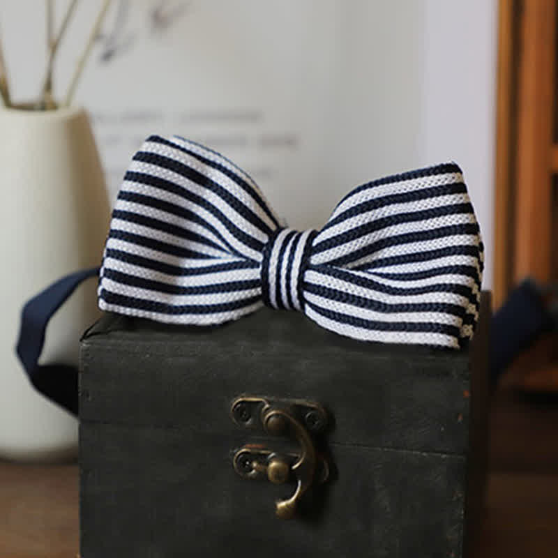 Men's Black & White Checkerboard Stripes Bow Tie