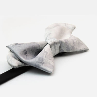 Men's Elegant Gray White Pure Silk Bow Tie