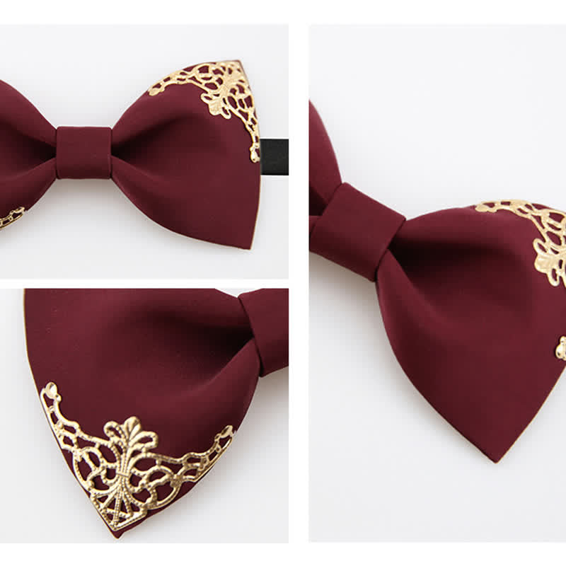 Men's Golden-Tipped Metal Wedding Bow Tie