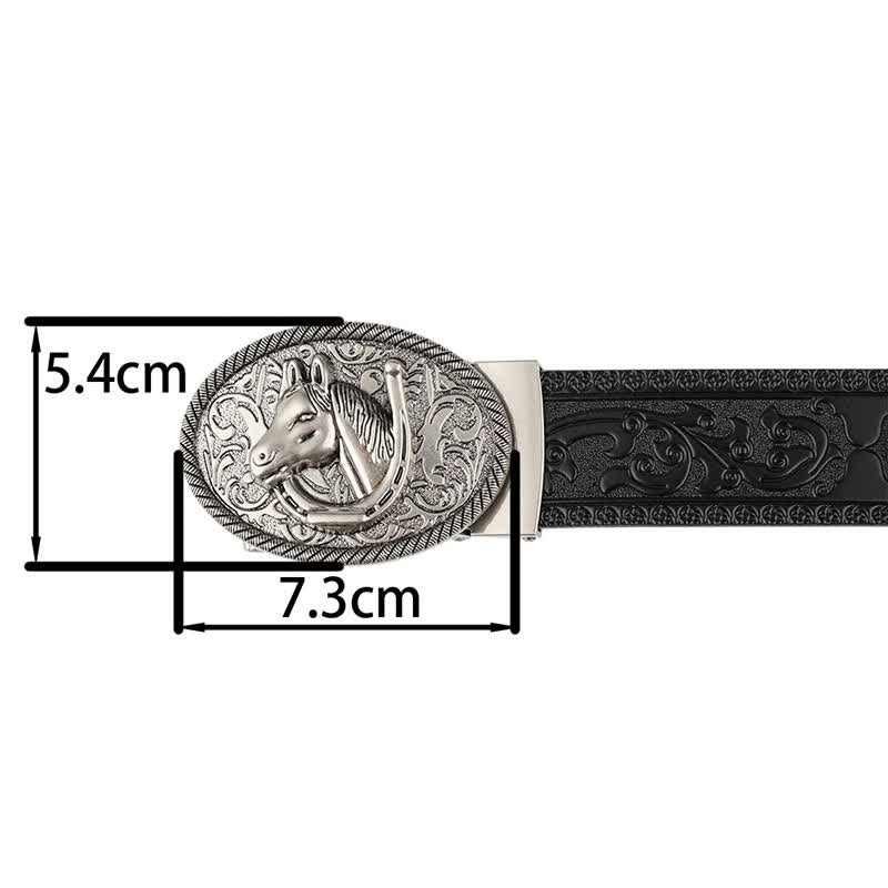 Men's Horse Automatic Buckle Vintage Western Style Leather Belt