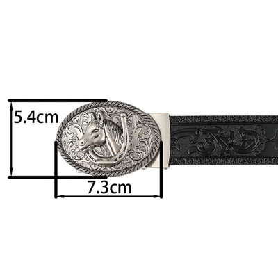 Men's Horse Automatic Buckle Vintage Western Style Leather Belt