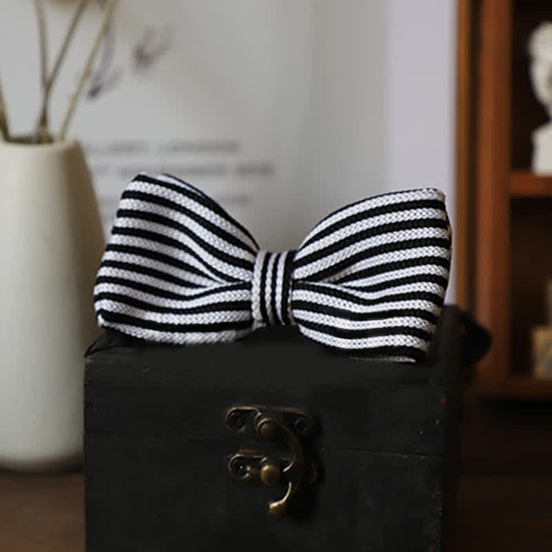 Men's Black & White Checkerboard Stripes Bow Tie