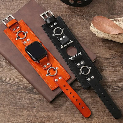 Ring Decor Genuine Leather Smart Watch Band