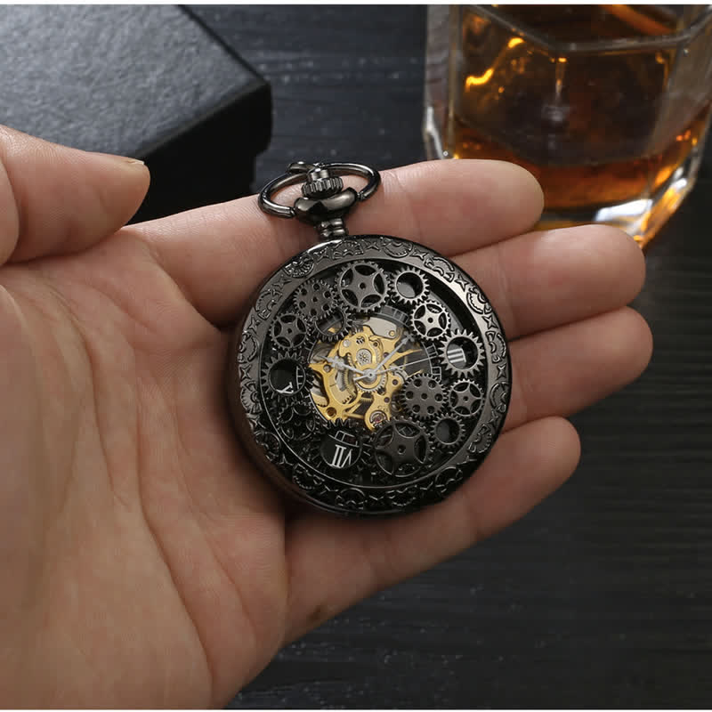 Steampunk Gears Roman Numerals Mechanical Pocket Watch