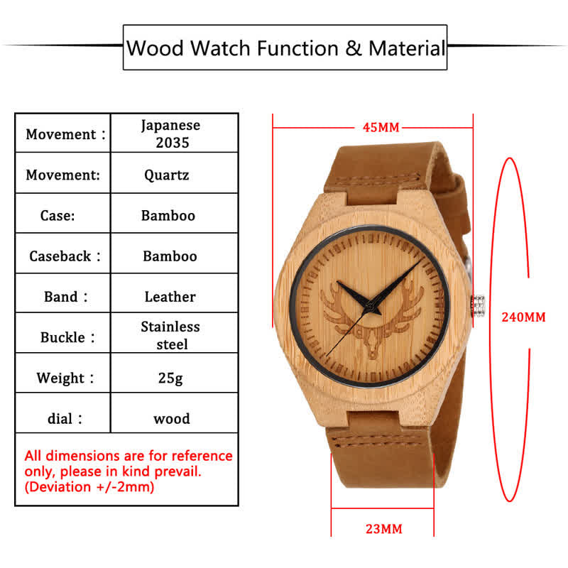 Men's Retro Carved Deer Dial Bamboo Wooden Watch