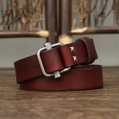 Retro Distressed Adjustable Smooth Buckle Leather Belt