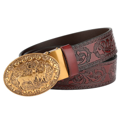 Men's Dual Wild Deer Automatic Buckle Leather Belt