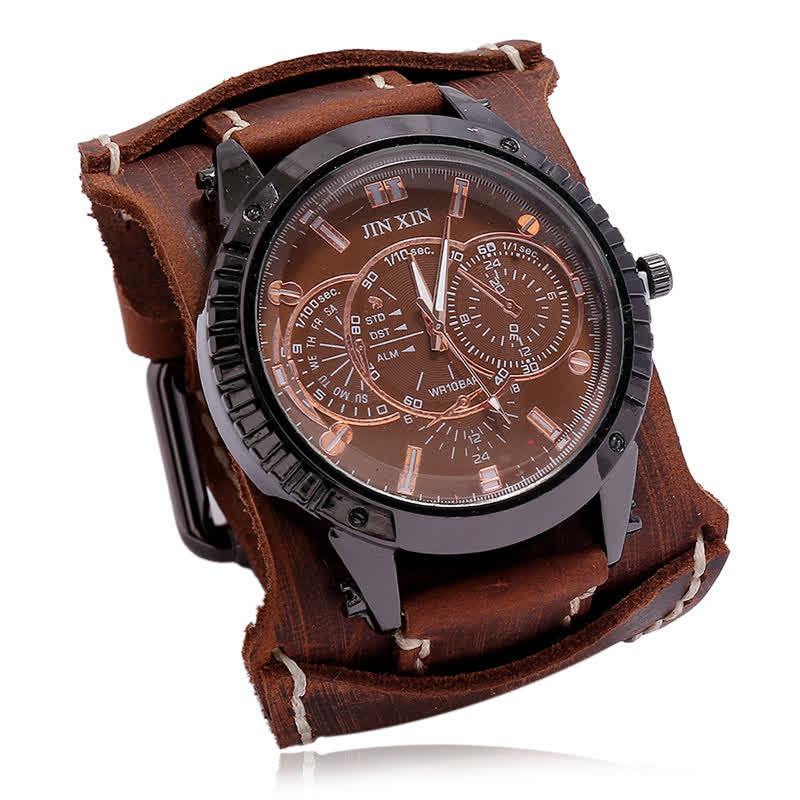 Men's Luxury Big Dial Bracelet Leather Watch